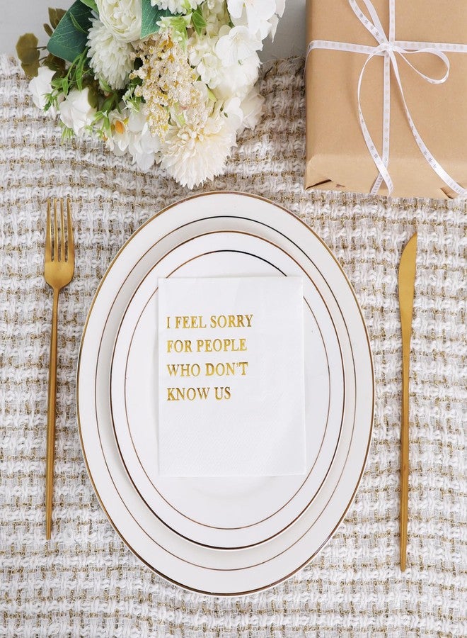 Vuzvuv 50 Pack Funny Quotes Cocktail Napkins - Humorous Party Disposable Paper Hand Napkins for Gatherings Get-Togethers Party Supplies Decorations Table Decor (5" Folded 2 Ply -Gold Foil White) - Image 5